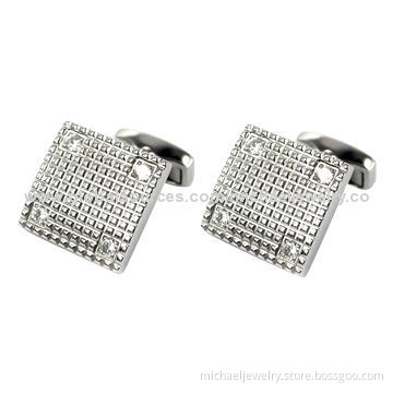 Stainless Steel Cufflinks with CZ Stones, Concise and Popular